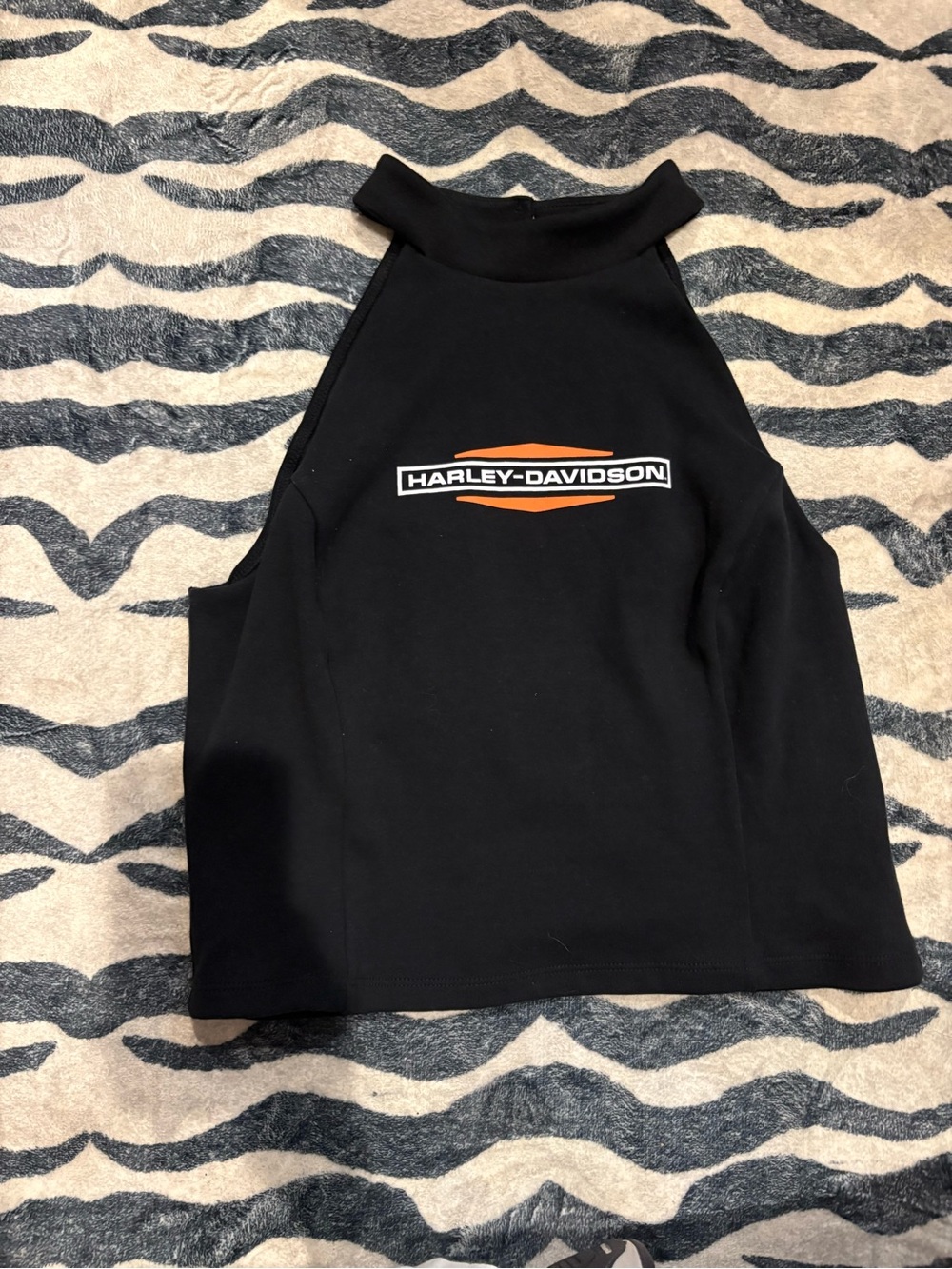 Harley-Davidson Black Crop Halter Top with Orange Logo Detail